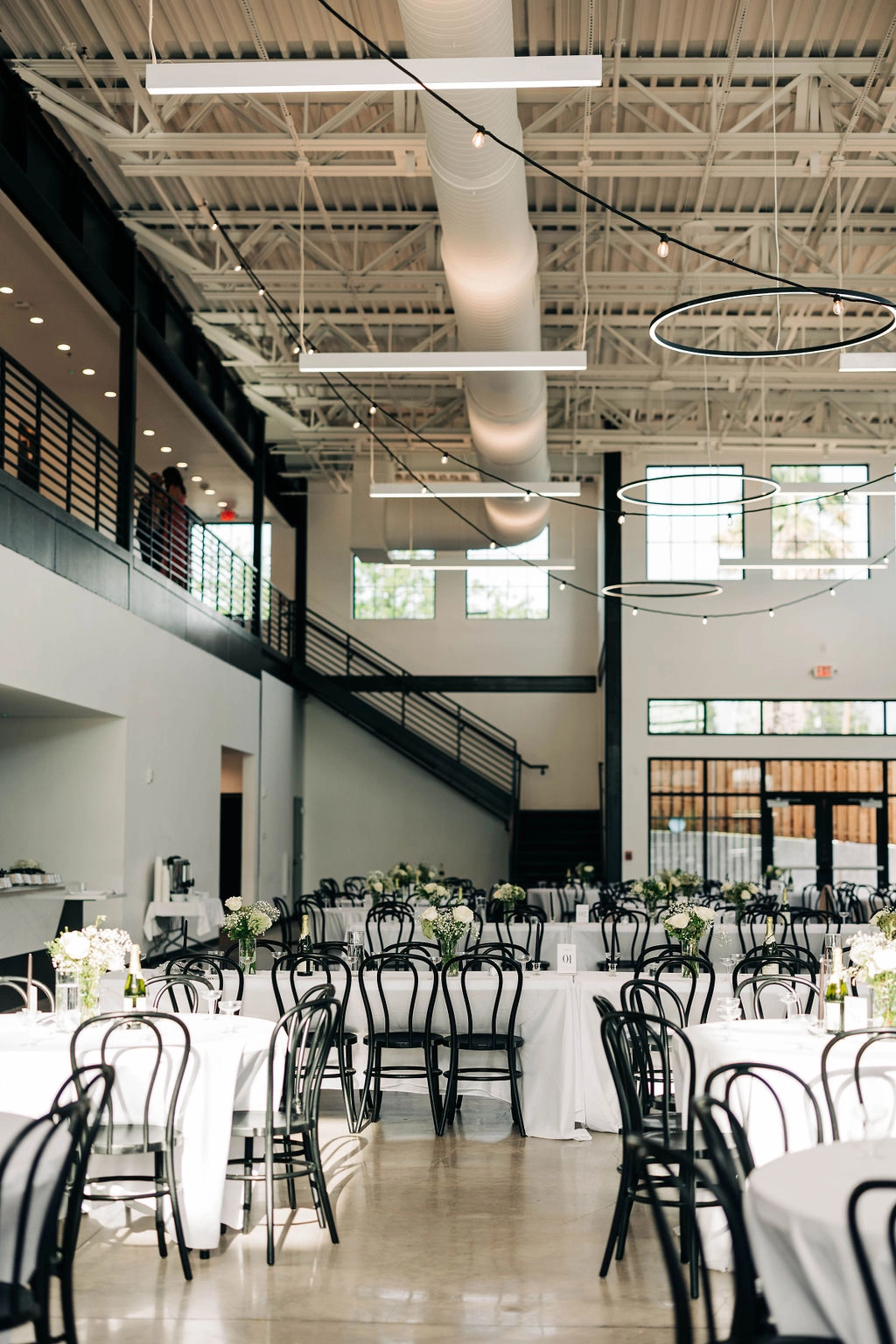 Tables and chairs inside the Skyline's event space